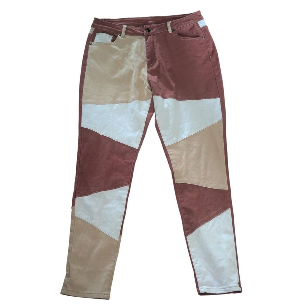 Vanberfia Womens Colorblock Patchwork Skinny Jeans XL High Rise Stretchy Denim